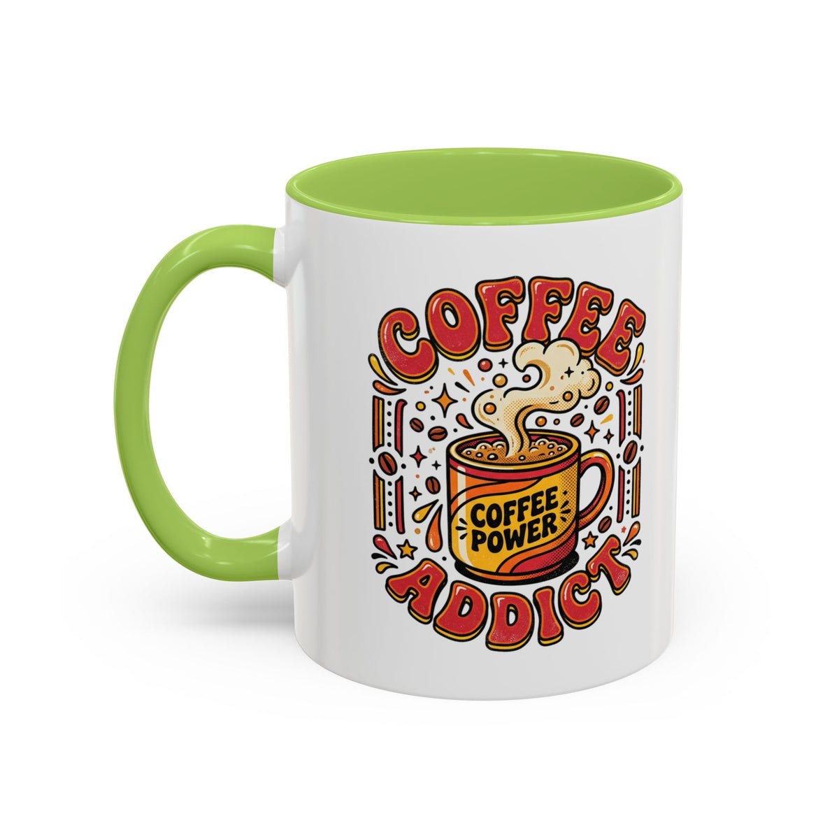 Coffee Addict Accent Mug — "Coffee Power" Retro Coffee Lover Gift (11oz/15oz)