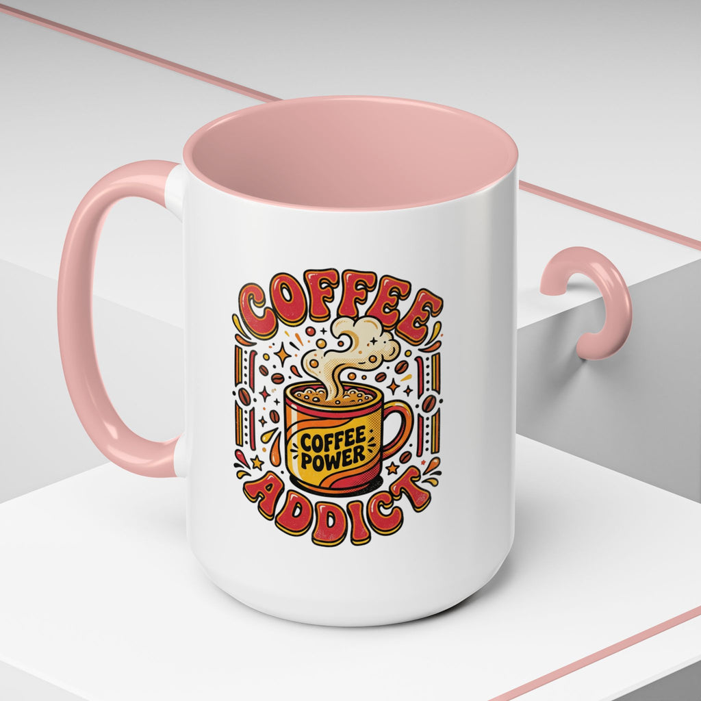 Coffee Addict Accent Mug — "Coffee Power" Retro Coffee Lover Gift (11oz/15oz)