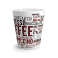 Coffee Word Cloud Latte Mug – Espresso, Cappuccino & Macchiato Design