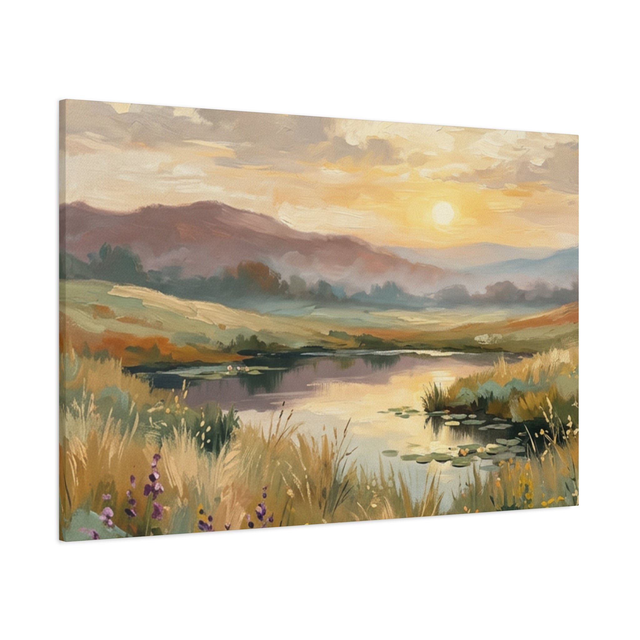 Sunset Meadow Canvas Wall Art — Stretched Matte Landscape Print