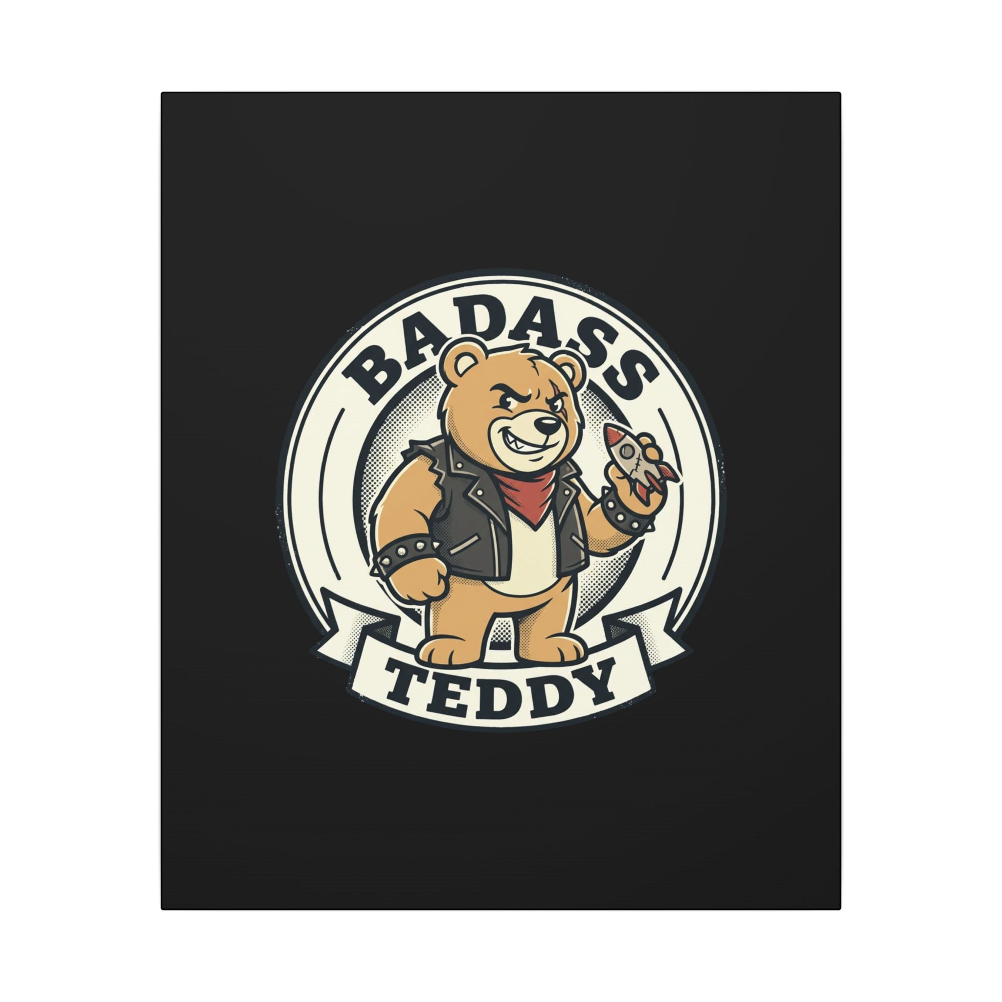 Badass Teddy Canvas Wall Art — Edgy Teddy Bear Stretched Matte Print