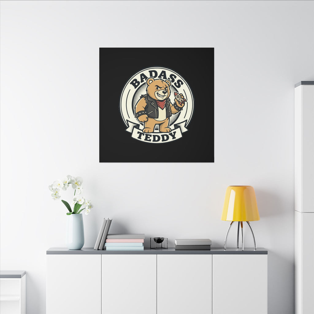 Badass Teddy Canvas Wall Art — Edgy Teddy Bear Stretched Matte Print