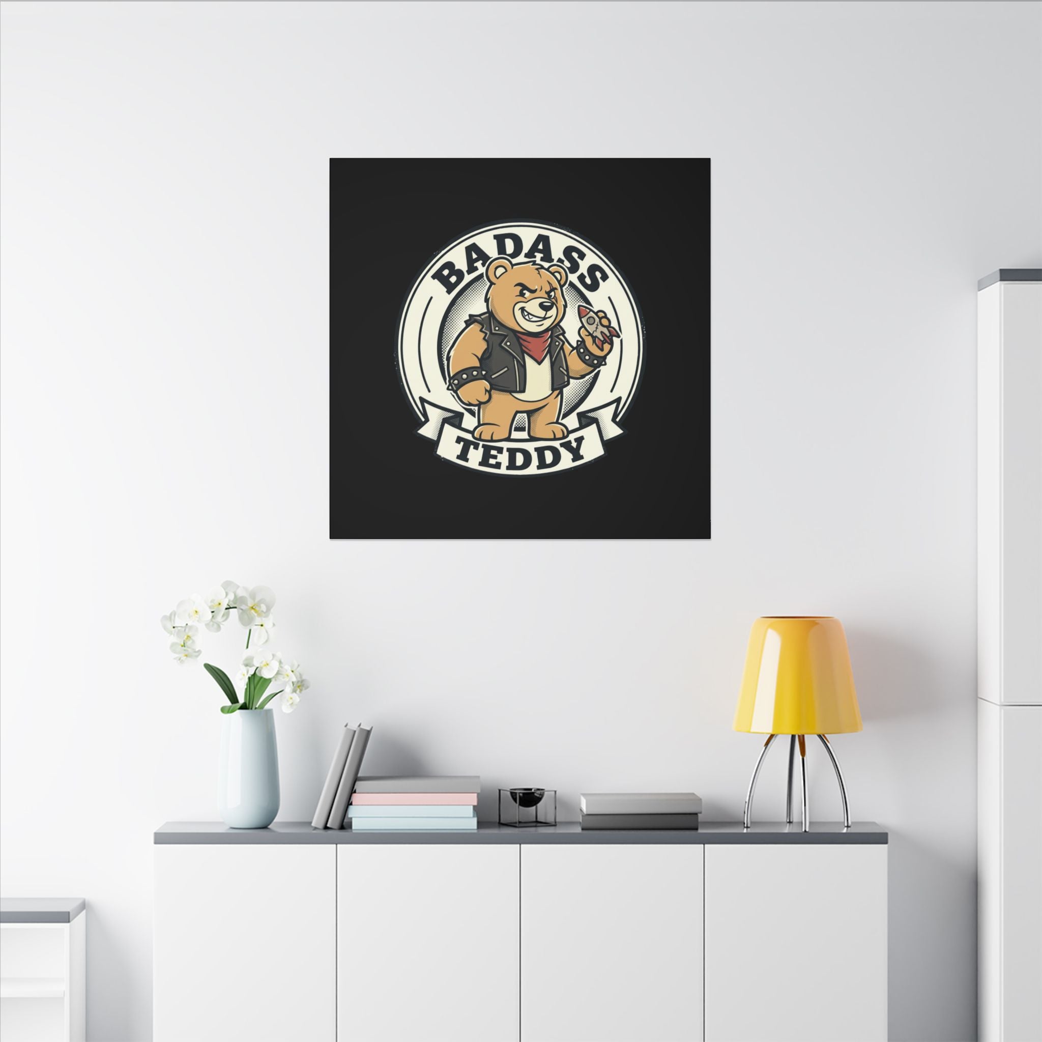 Badass Teddy Canvas Wall Art — Edgy Teddy Bear Stretched Matte Print