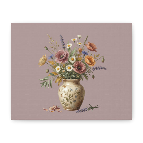 Botanical Vase Floral Canvas Print — Vintage Wildflower Wall Art
