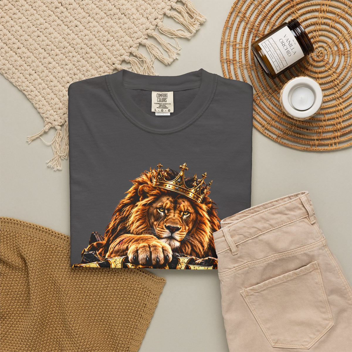 Lion Graphic T-Shirt — "Never Give Up: Great Things Take Time" Motivational Tee