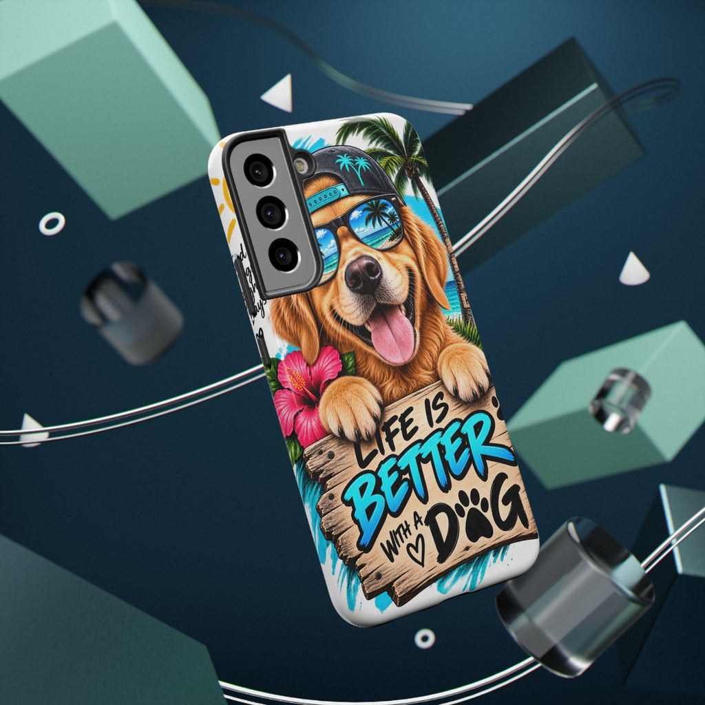 Impact-Resistant Phone Case — "Life Is Better With a Dog" Tropical Dog Design