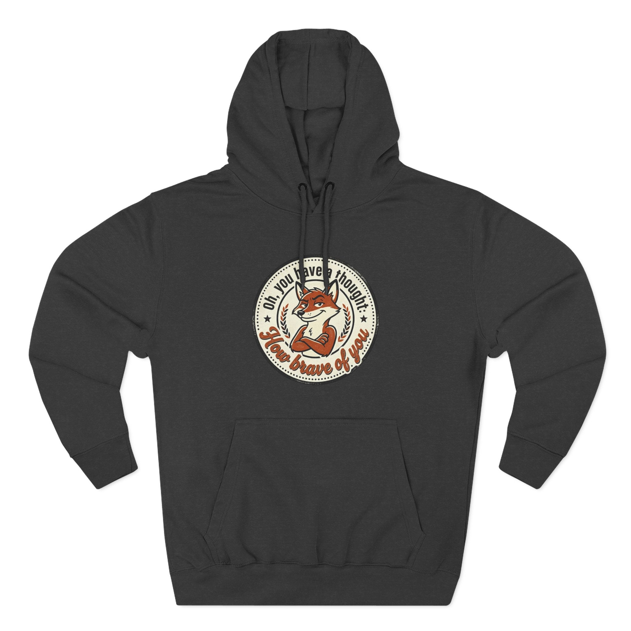 Fox Badge Hoodie — "Be Brave & Kind" Retro Emblem Fleece Hoodie