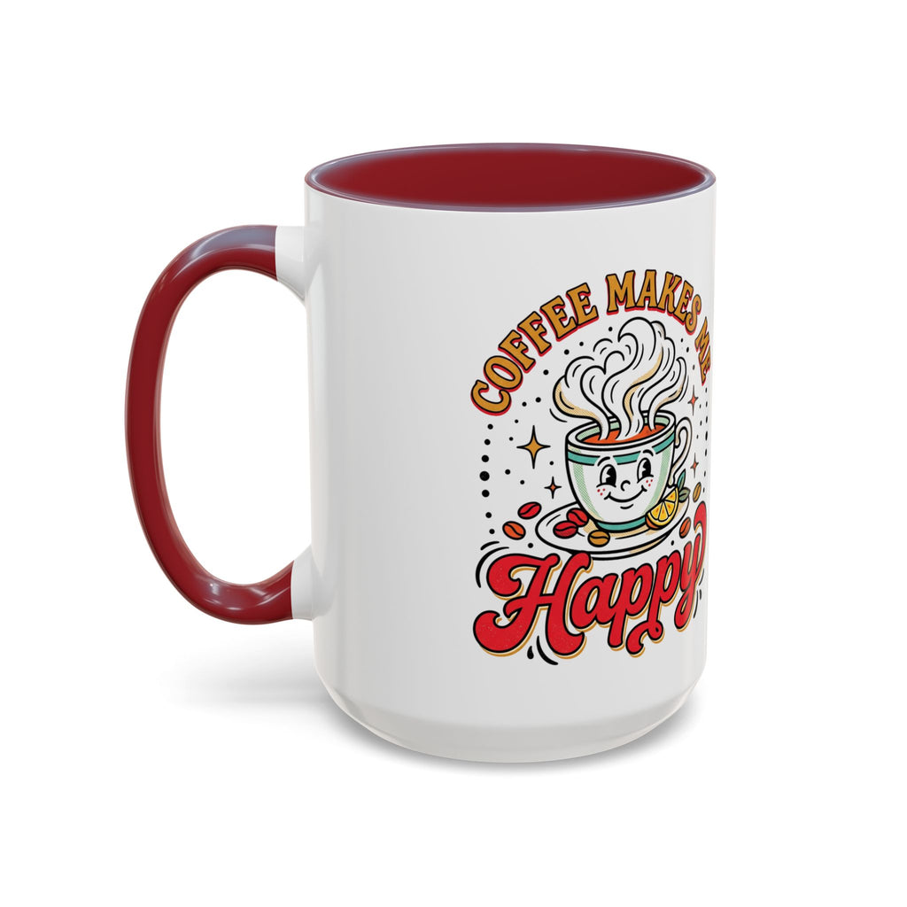 Coffee Mug — "Coffee Makes Me Happy" Cute Retro Accent Mug (11/15oz)