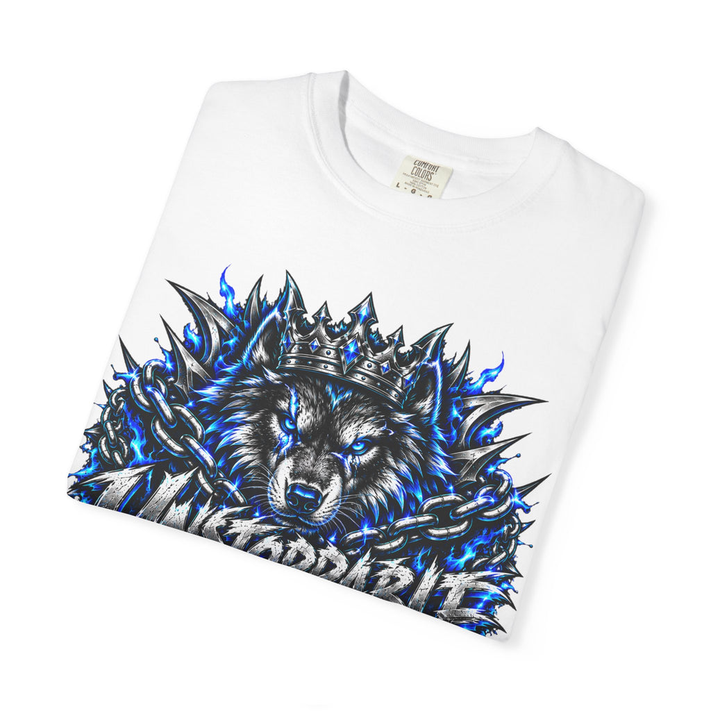 Wolf 'Unstoppable' Graphic Tee — Bold Blue Crowned Wolf Shirt