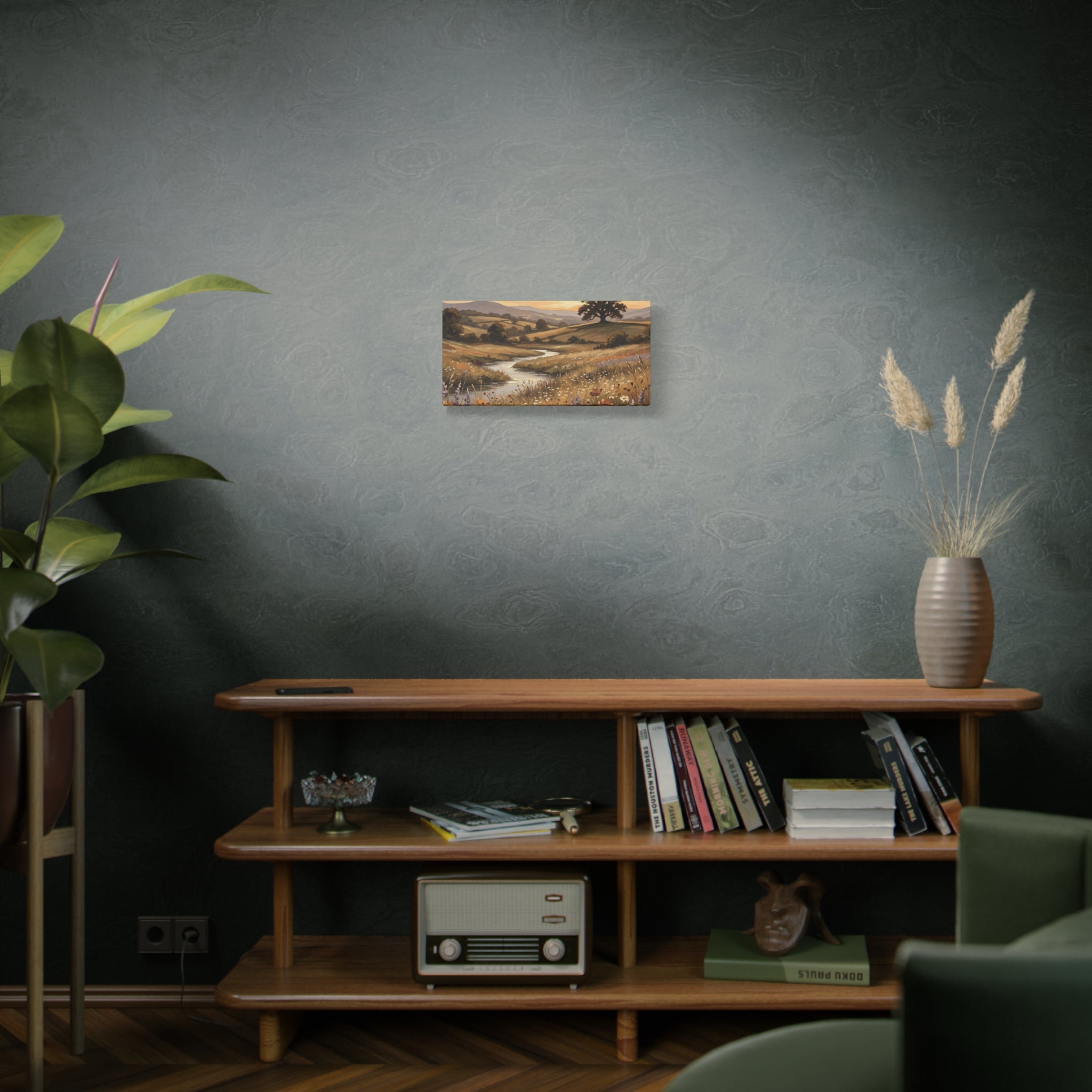 Golden Meadow River Canvas Wall Art — Stretched Matte Print