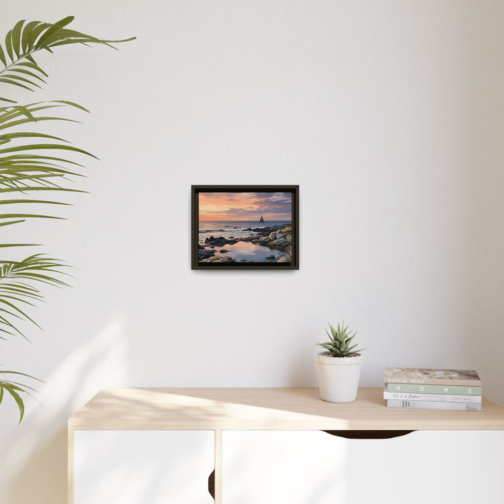Framed Seaside Sunset Matte Canvas Print – Sailboat Coastal Wall Art