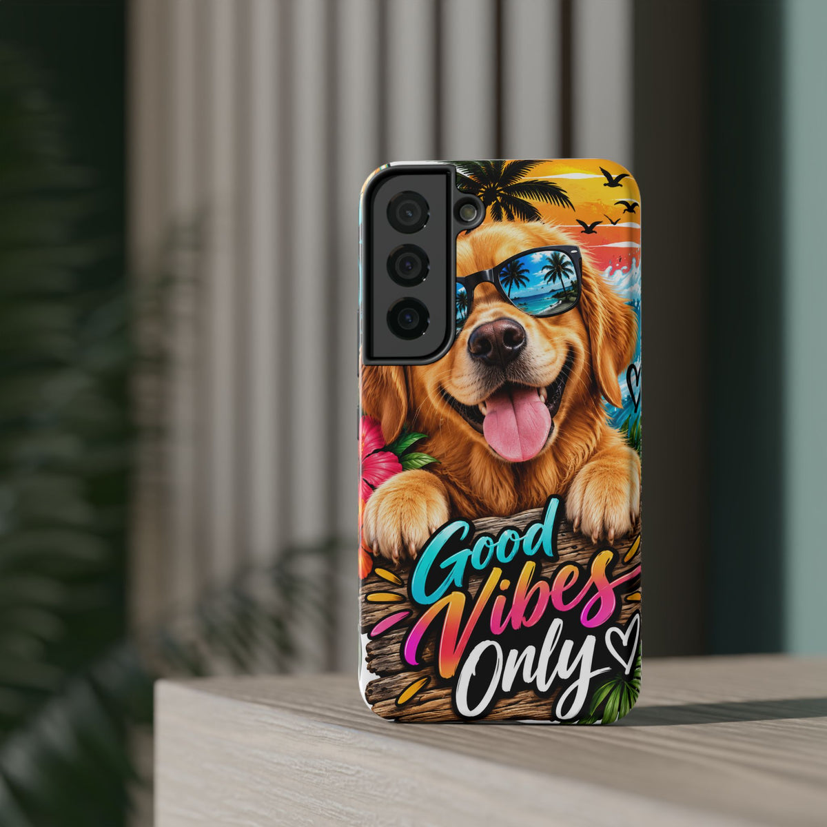 Phone Case — 'Good Vibes Only' Tropical Dog Impact-Resistant Case