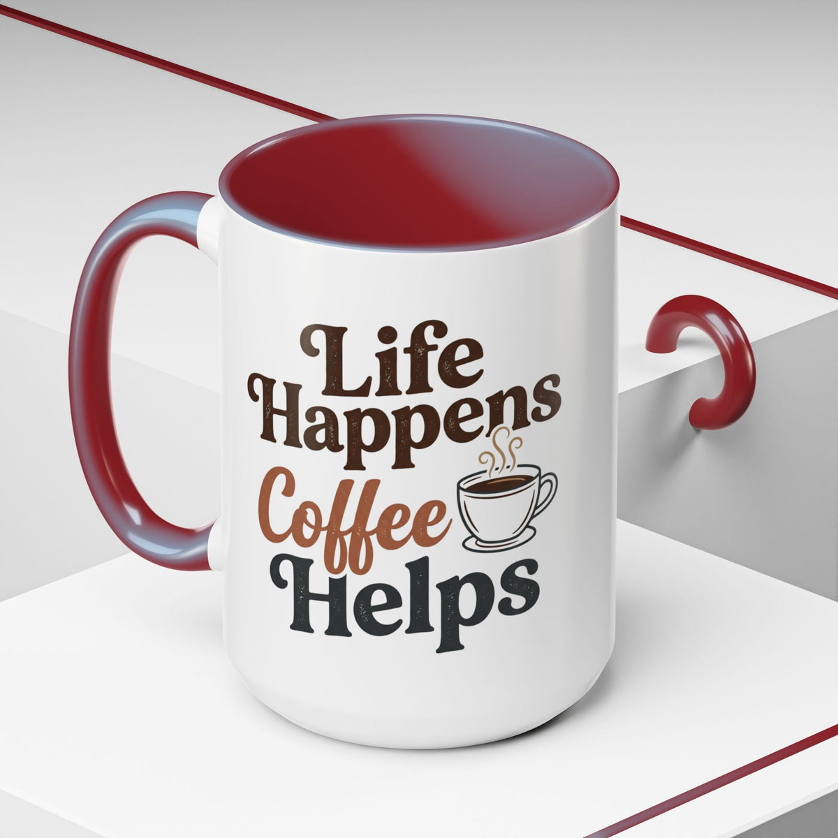 Coffee Mug — "Life Happens, Coffee Helps" Accent Ceramic Mug (11/15oz)