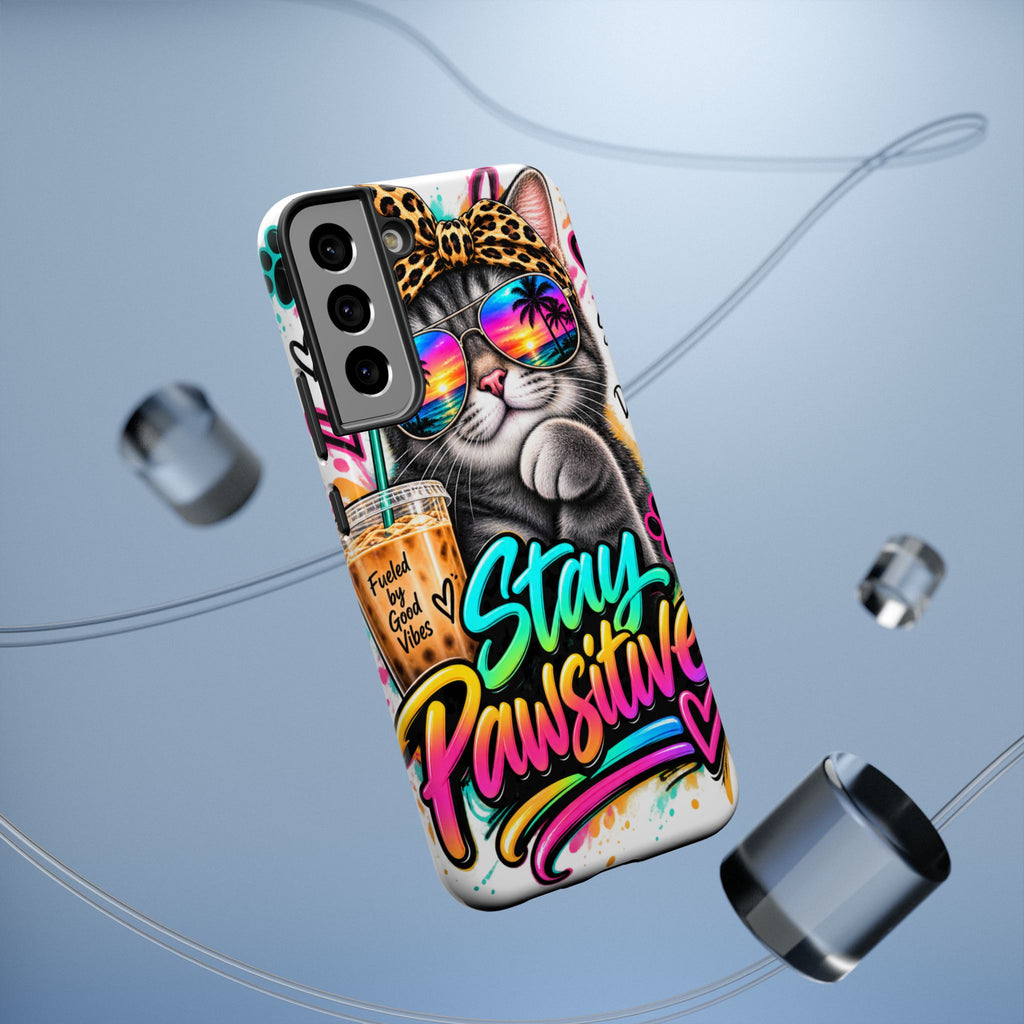 Phone Case — "Stay Pawsitive" Cat Impact-Resistant Case