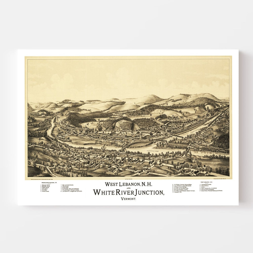 Vintage Map of West Lebanon, New Hampshire 1889