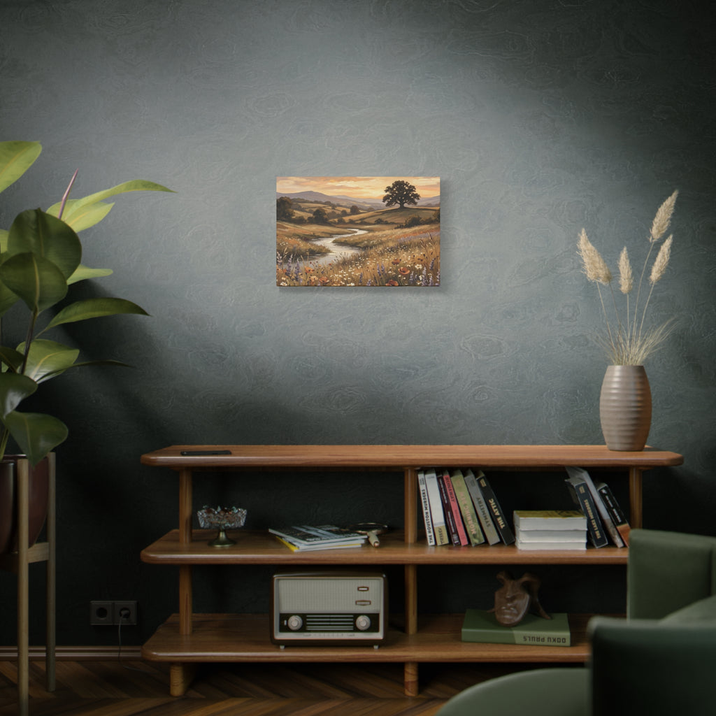 Golden Meadow River Canvas Wall Art — Stretched Matte Print