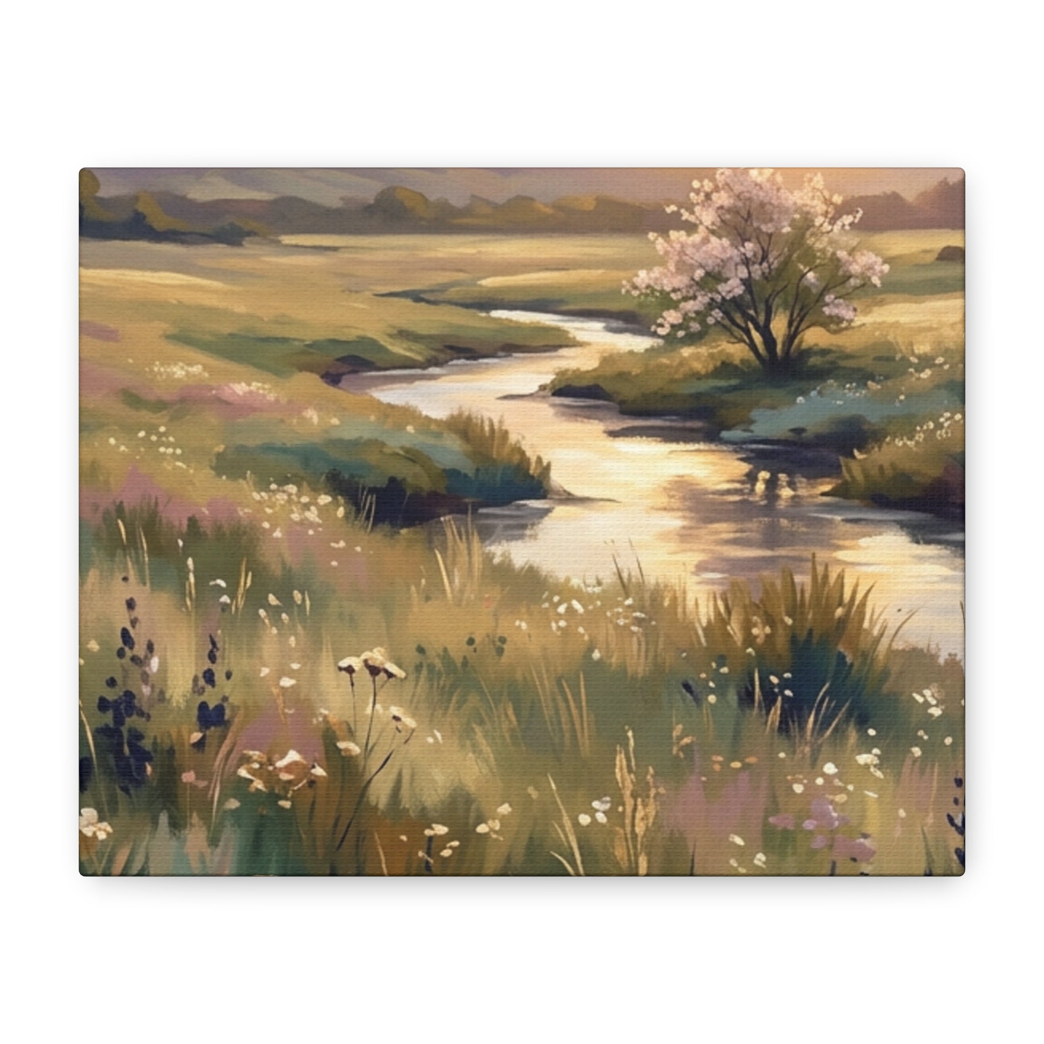 Serene Meadow Stream Matte Canvas Art — Stretched Wall Decor