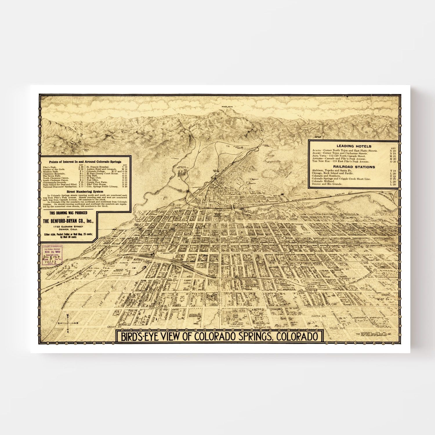 Vintage Map of Colorado Springs, Colorado 1909