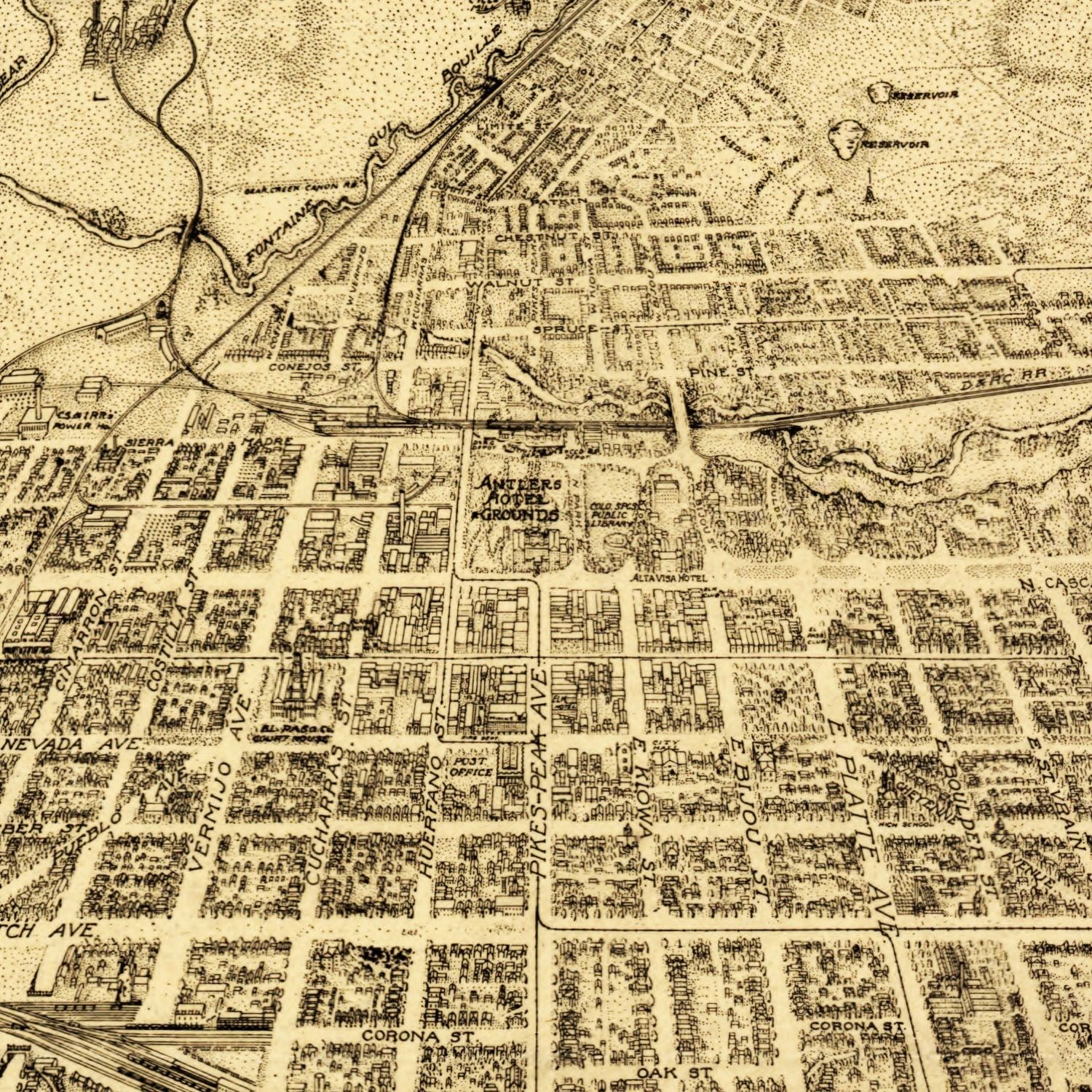 Vintage Map of Colorado Springs, Colorado 1909