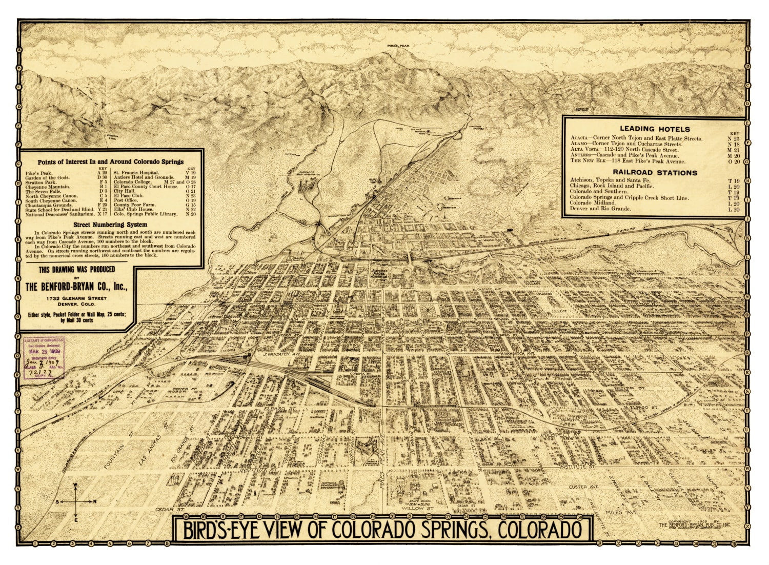 Vintage Map of Colorado Springs, Colorado 1909