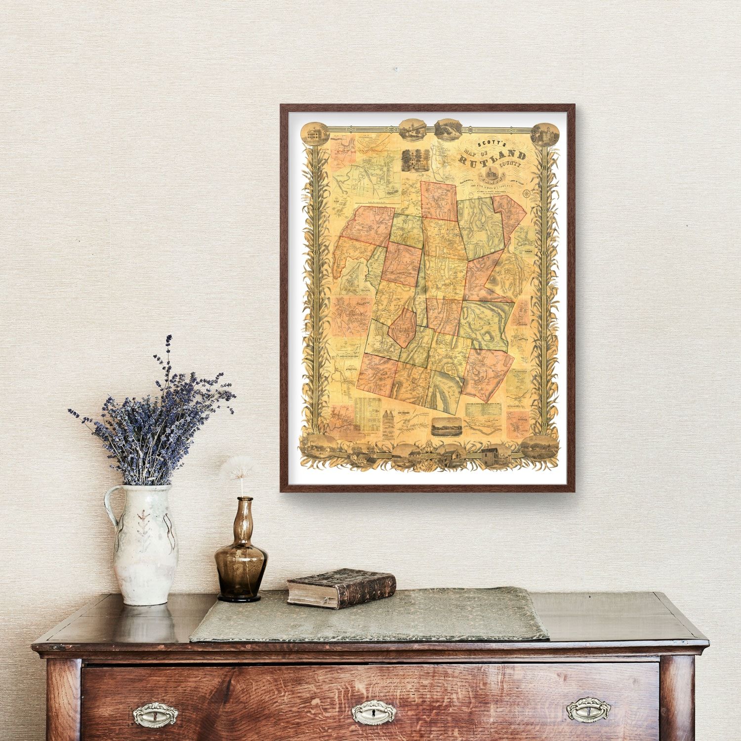 Vintage Map of Rutland County, Vermont 1854
