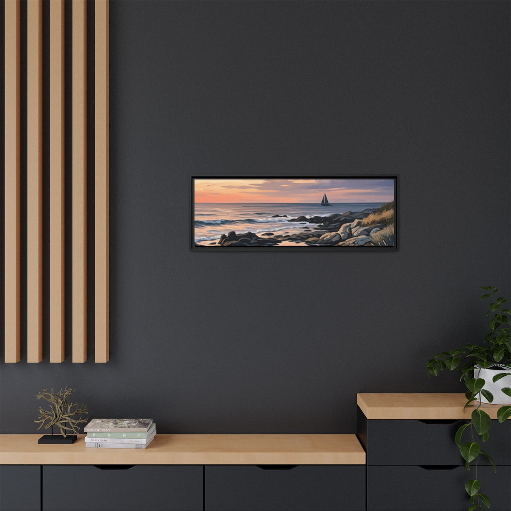 Framed Seaside Sunset Matte Canvas Print – Sailboat Coastal Wall Art