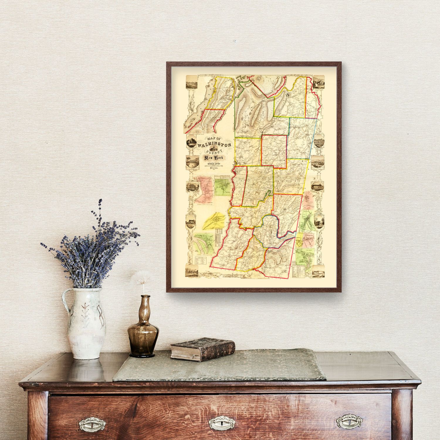 Vintage Map of Washington County, New York 1853