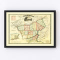 Vintage Map of Northampton County, Pennsylvania 1851