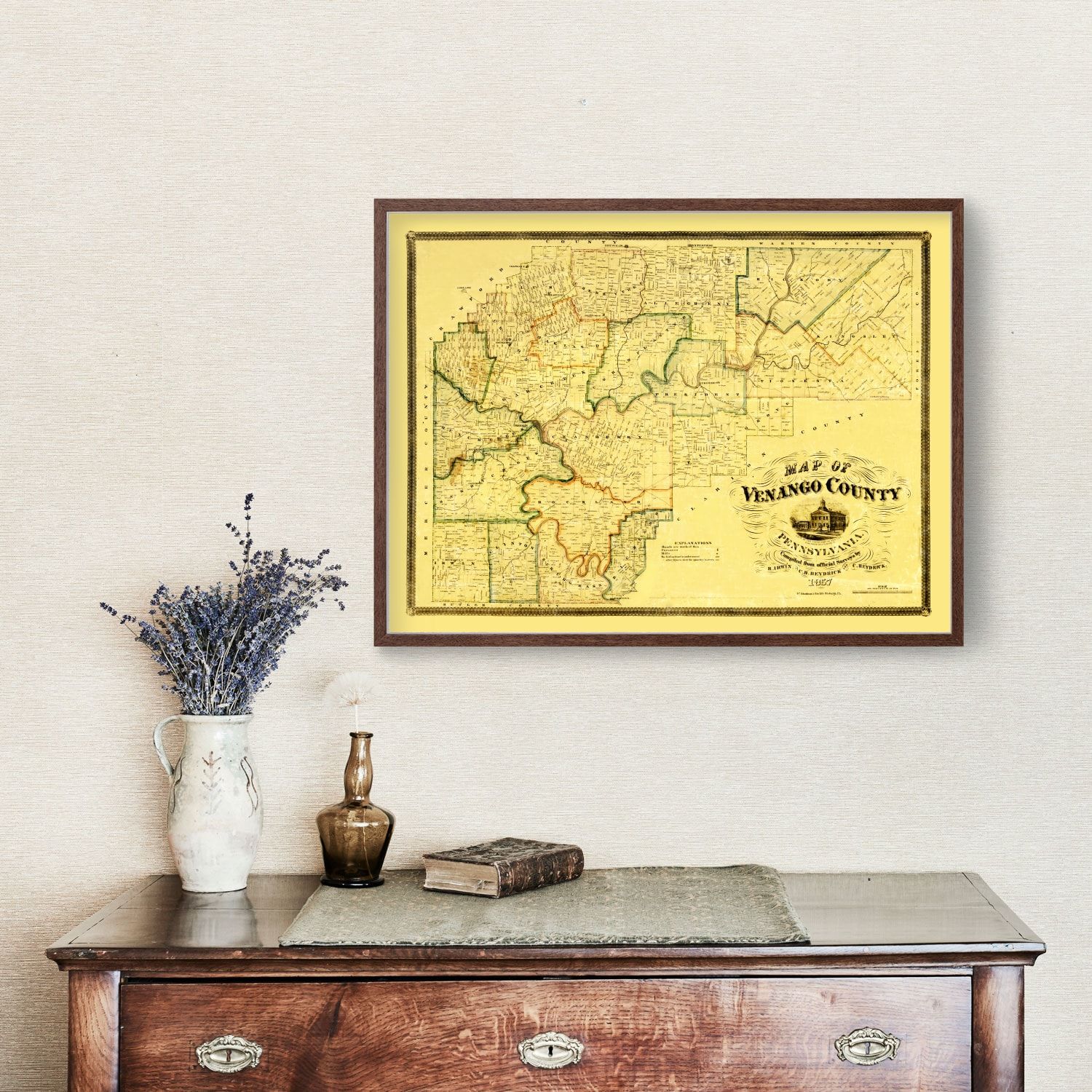 Vintage Map of Venango County, Pennsylvania 1857