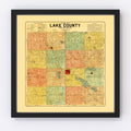 Vintage Map of Lake County, South Dakota 1899