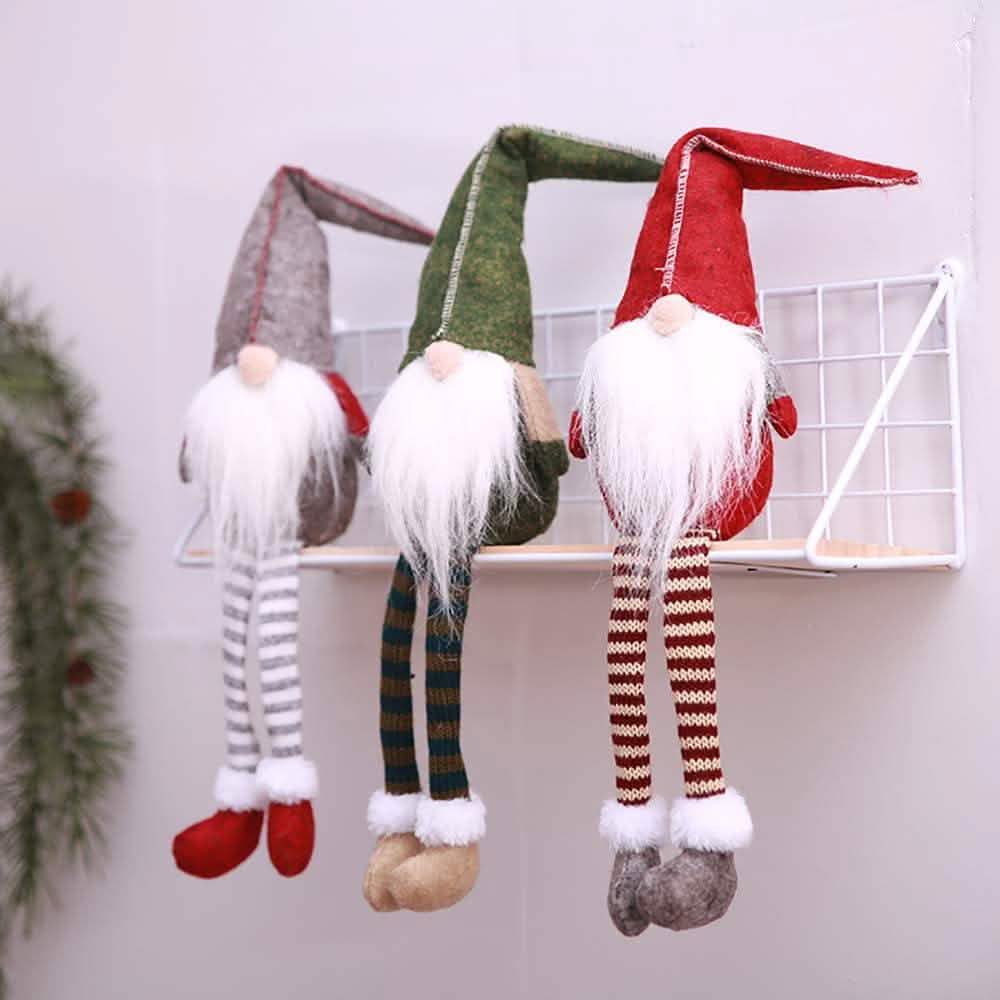 3 Piece: Handmade Sitting Long-Legged Christmas Elf Bottle Decoration Set
