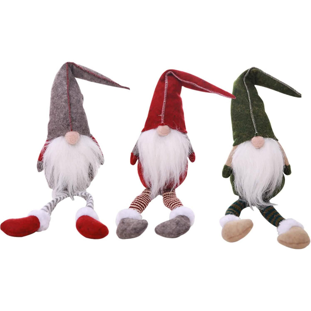 3 Piece: Handmade Sitting Long-Legged Christmas Elf Bottle Decoration Set