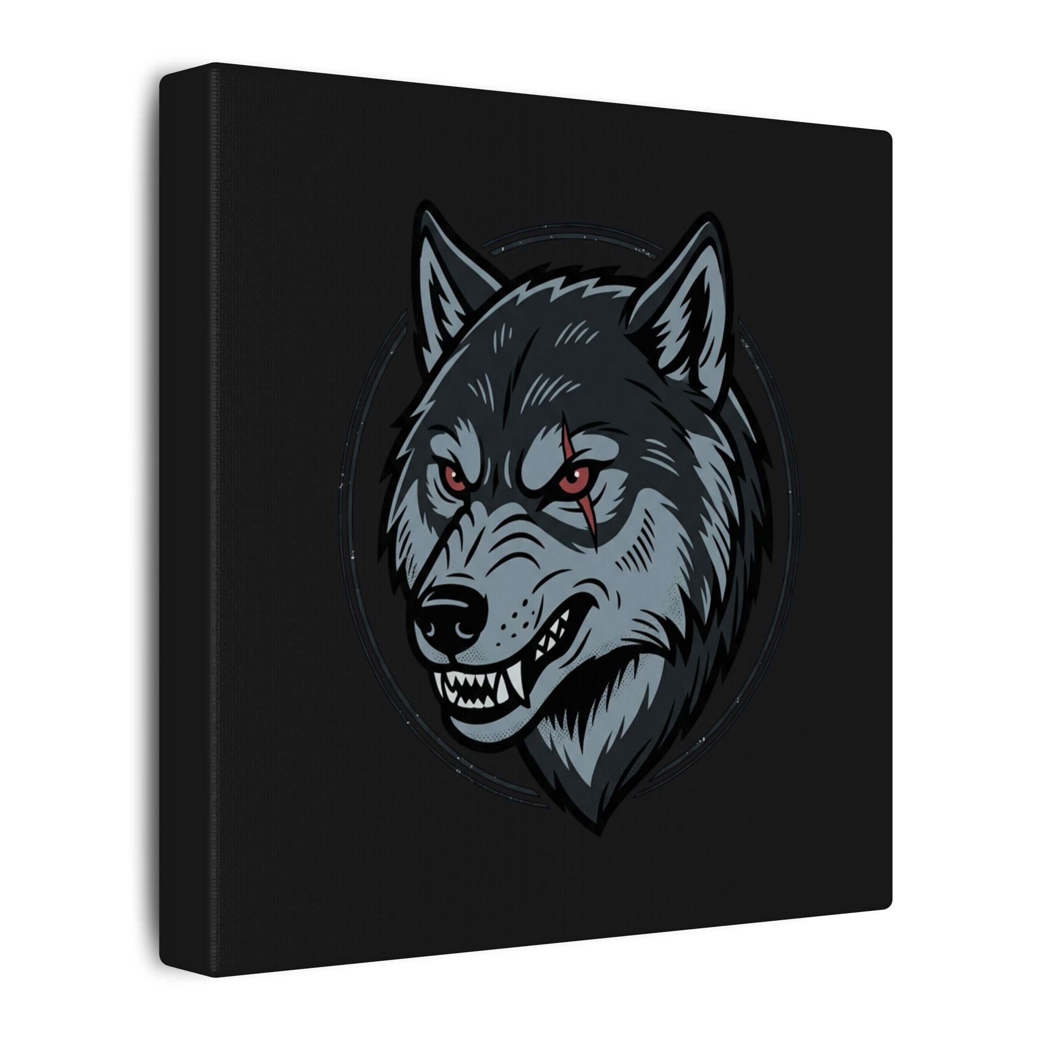 Wolf Head Canvas Wall Art — Fierce Gray Wolf Portrait Matte Stretched