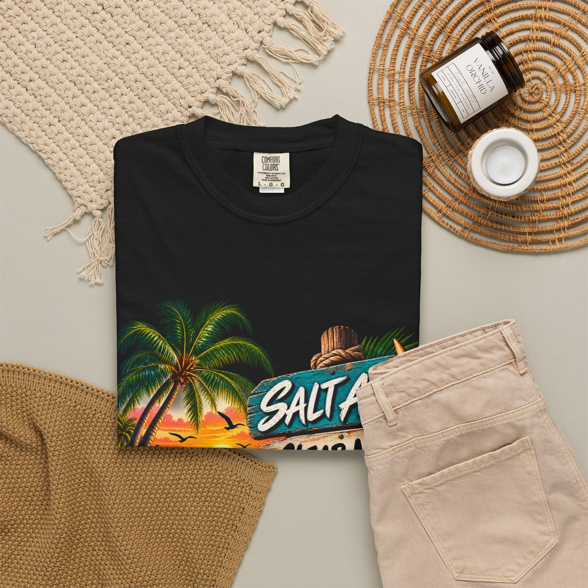 Salt Air, Clear Mind T-Shirt — Tropical Sunset Beach Graphic Tee