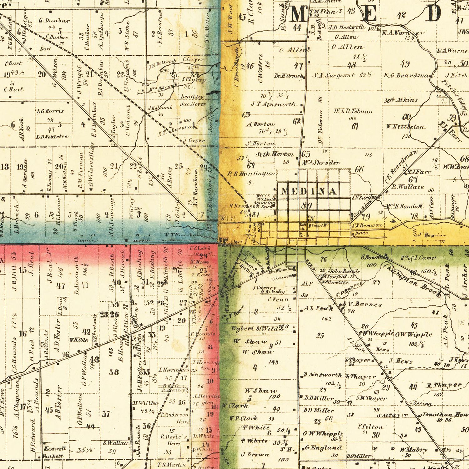 Vintage Map of Medina County, Ohio 1857