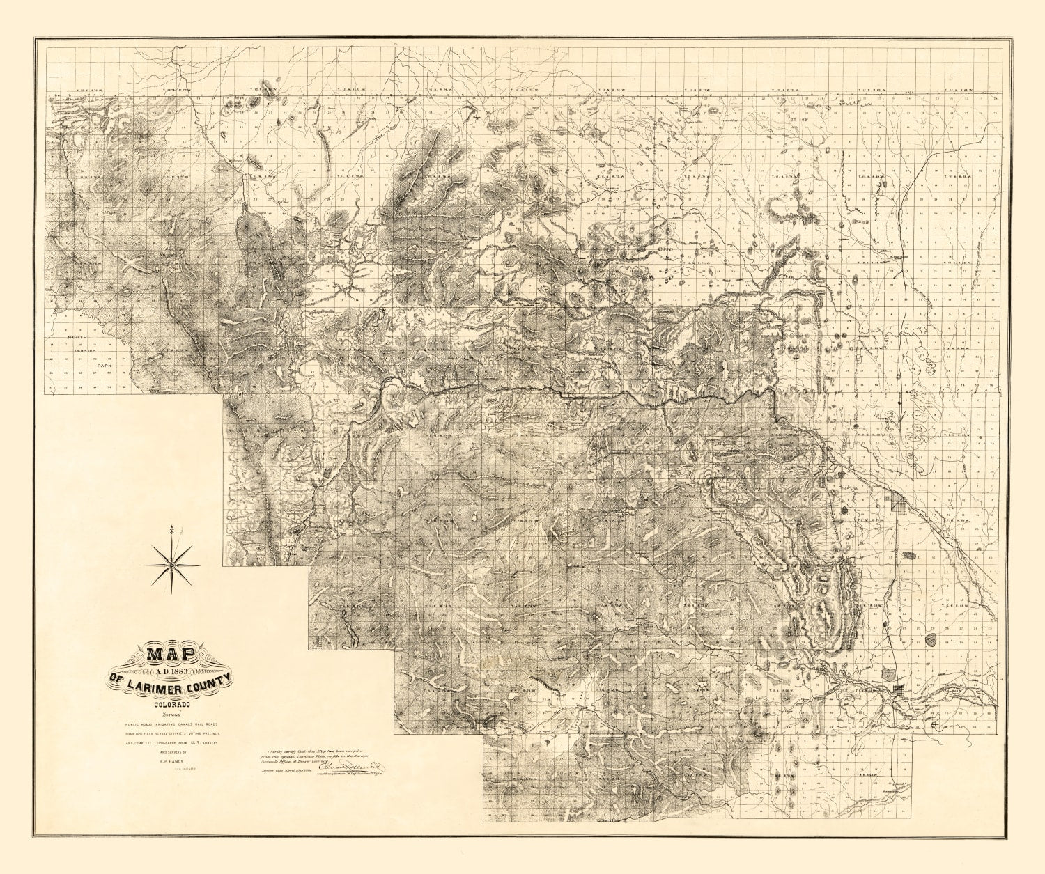 Vintage Map of Larimer County, Colorado 1884