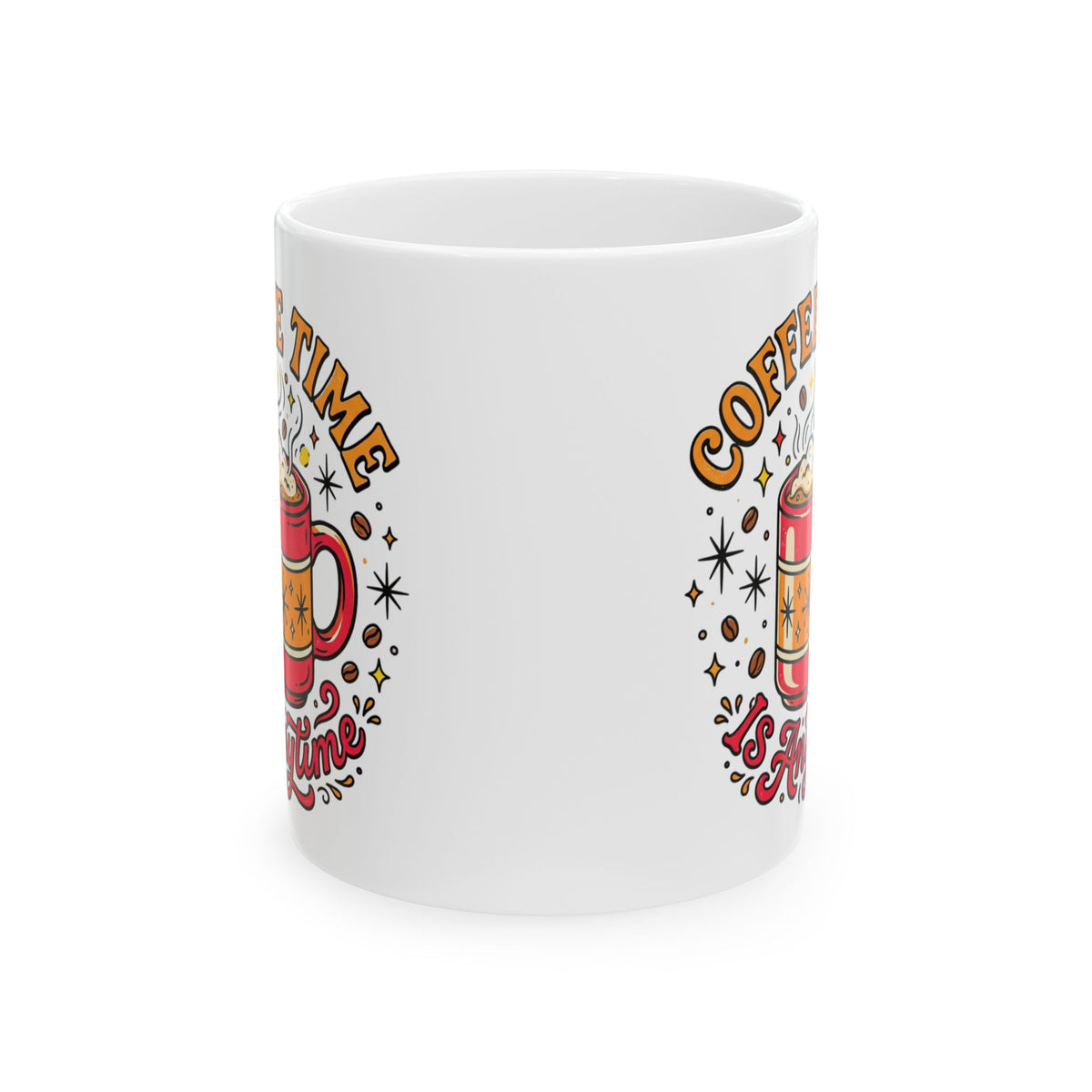 Coffee Time Ceramic Mug — "Coffee Time Is My Time" Retro Illustrated 11oz/15oz