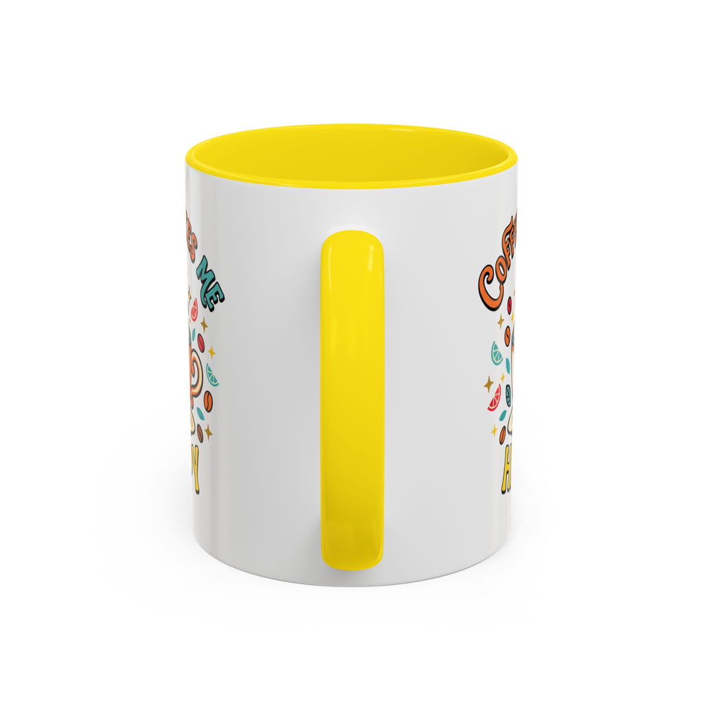 Coffee Mug — "Coffee Makes Me Happy" Cute Retro Accent Mug (11/15oz)