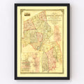 Vintage Map of Bristol County, Massachusetts 1852