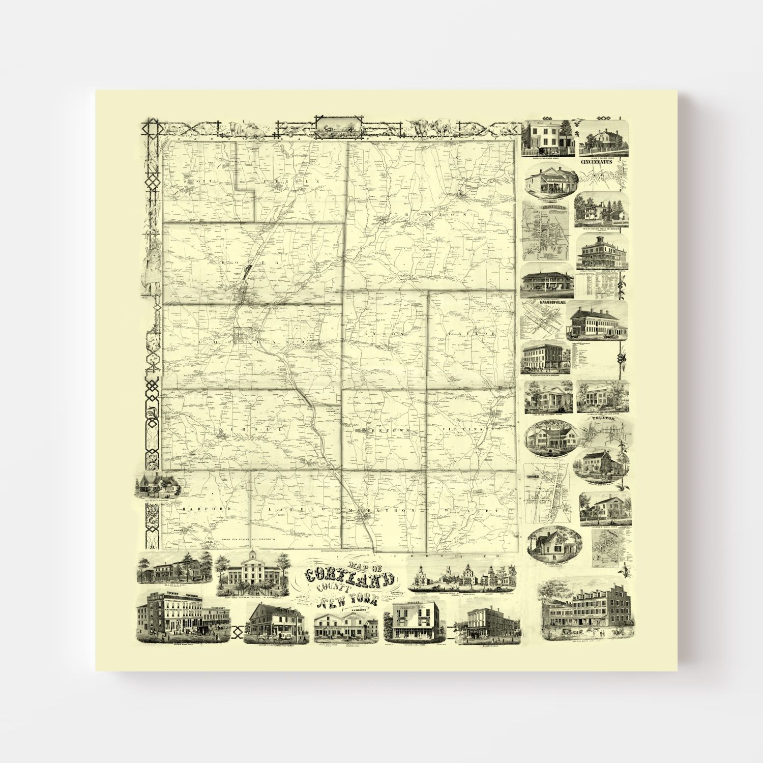 Vintage Map of Cortland County, New York 1855
