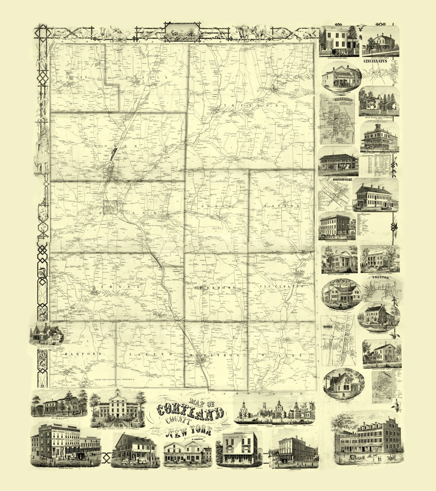 Vintage Map of Cortland County, New York 1855