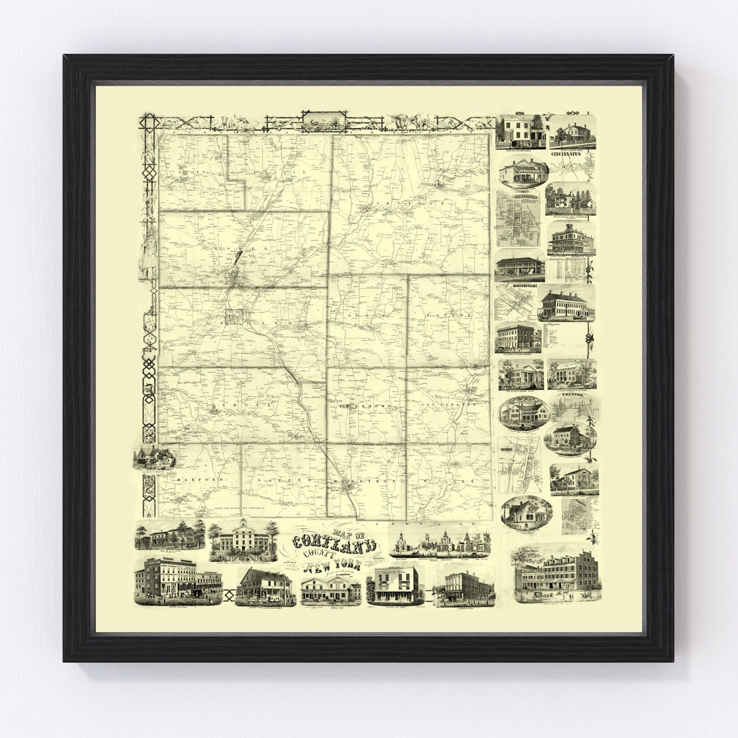 Vintage Map of Cortland County, New York 1855
