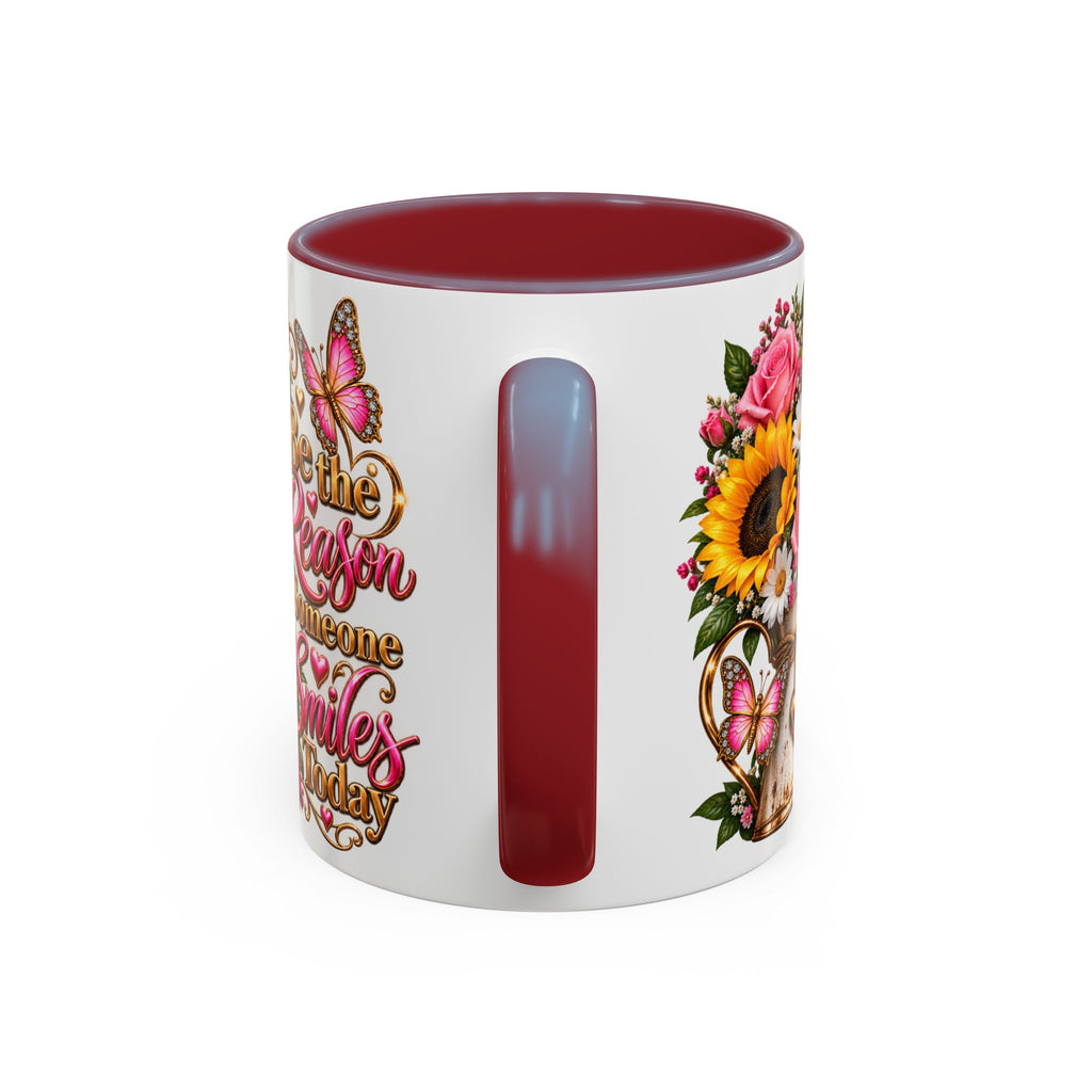 Be the Reason Someone Smiles Today Accent Coffee Mug – Floral Sunflower & Rose Inspirational 11/15oz