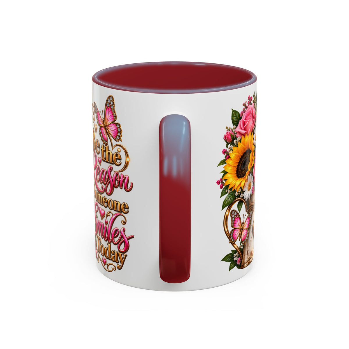 Be the Reason Someone Smiles Today Accent Coffee Mug – Floral Sunflower & Rose Inspirational 11/15oz