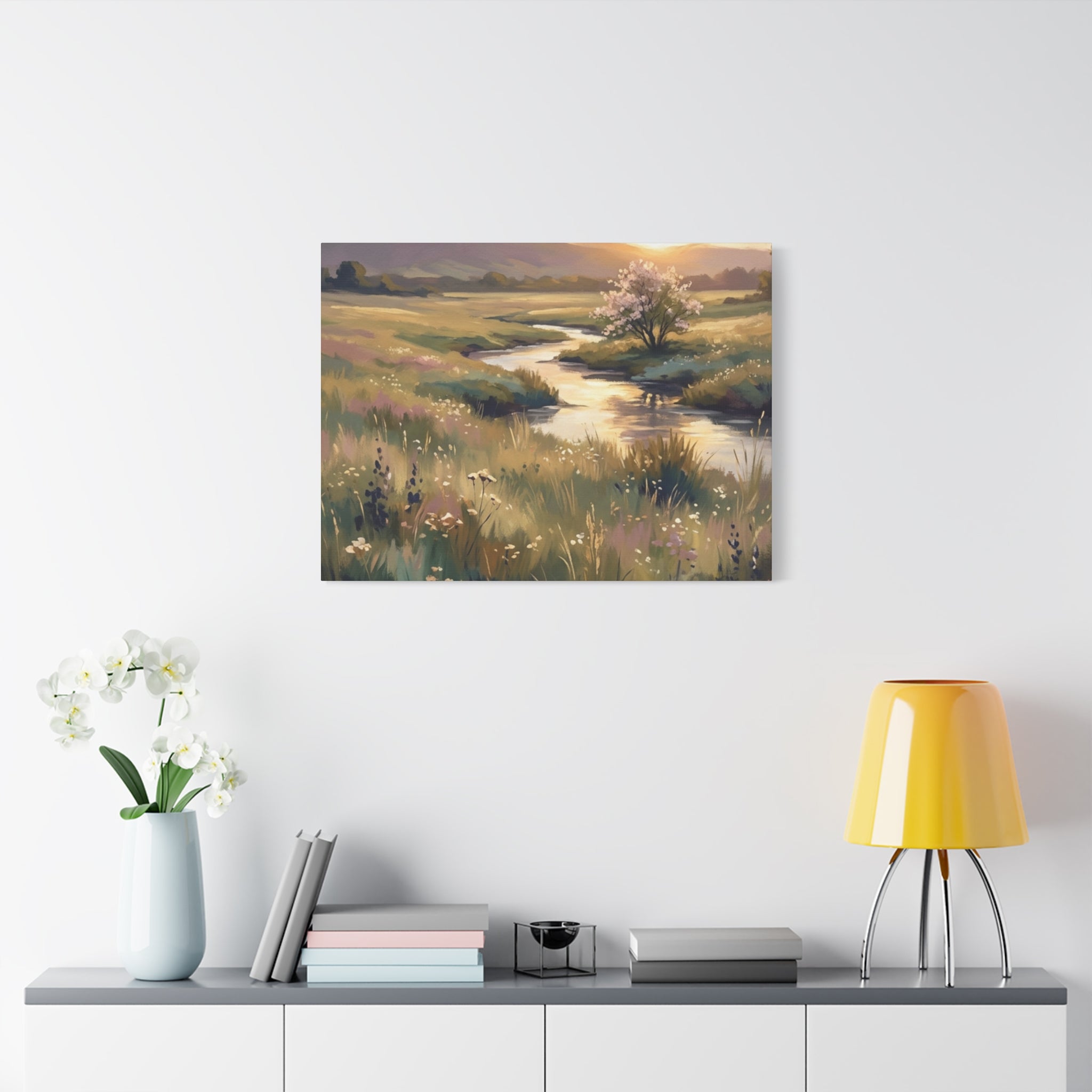 Serene Meadow Stream Matte Canvas Art — Stretched Wall Decor