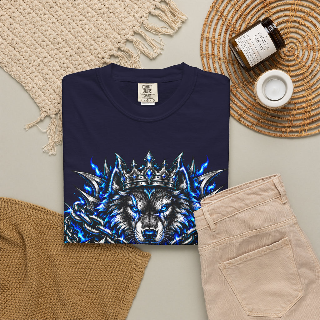Wolf 'Unstoppable' Graphic Tee — Bold Blue Crowned Wolf Shirt