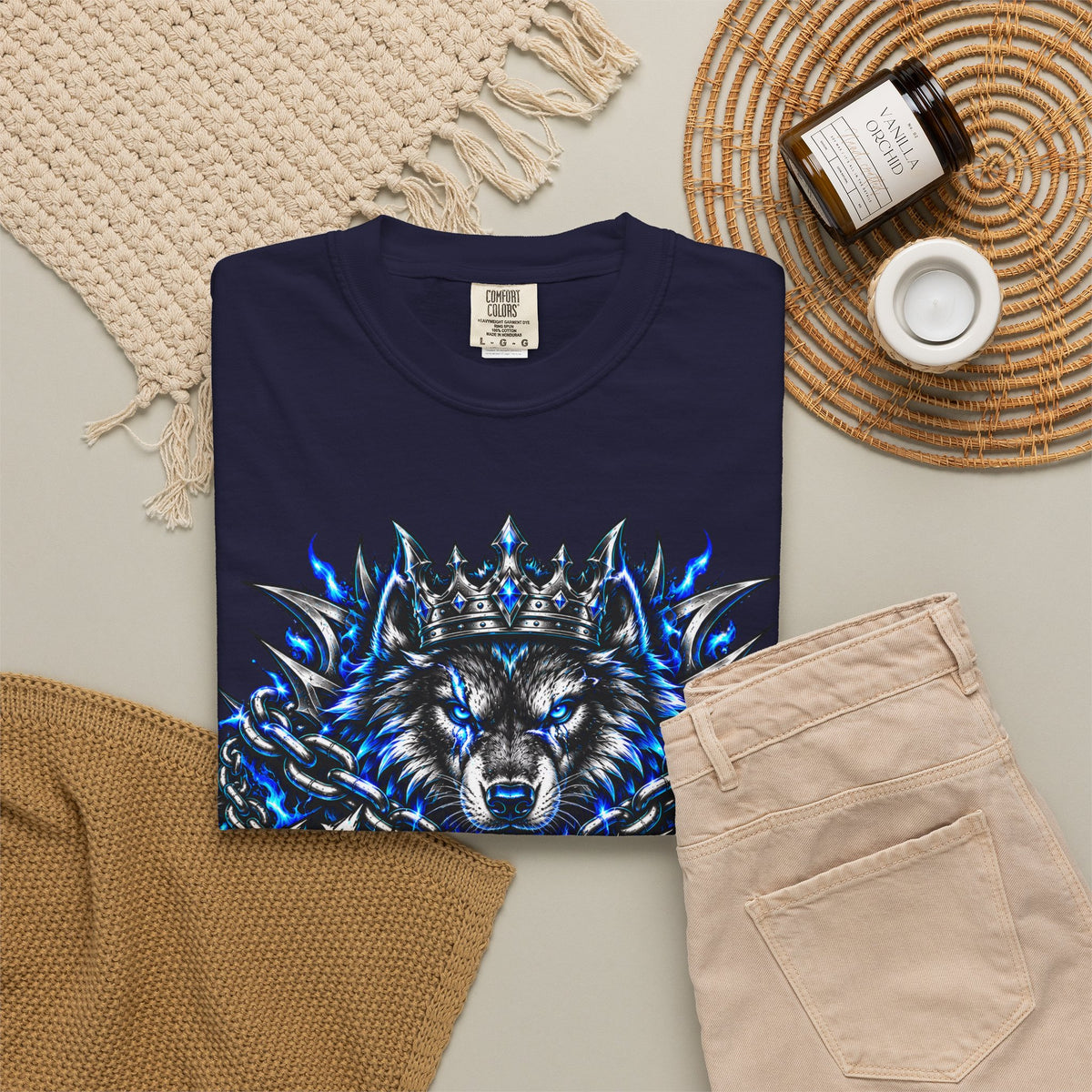 Wolf 'Unstoppable' Graphic Tee — Bold Blue Crowned Wolf Shirt