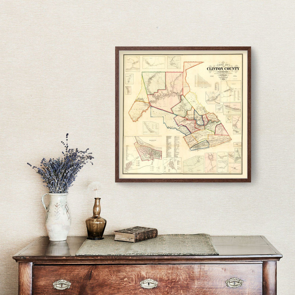 Vintage Map of Clinton County, Pennsylvania 1862