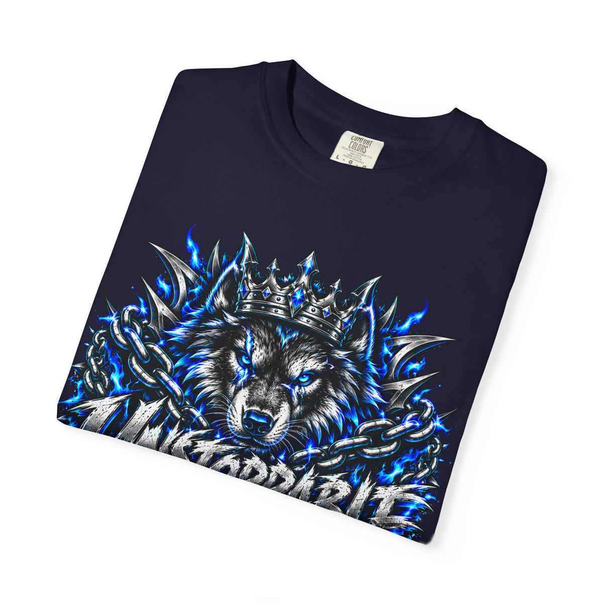 Wolf 'Unstoppable' Graphic Tee — Bold Blue Crowned Wolf Shirt