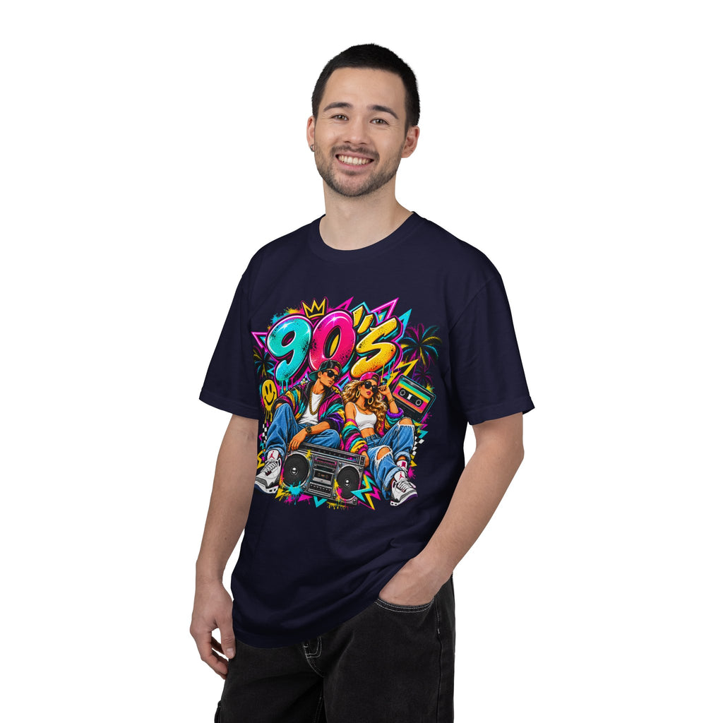 90s Retro Streetwear T-Shirt — Vintage Boombox & Neon Graffiti Design